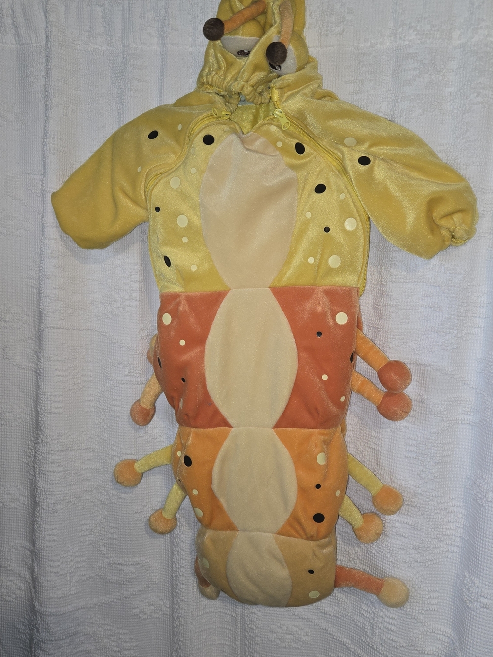Caterpillar Bunting Costume Infant 0-6 mos Yellow Zip Hooded Padded Halloween